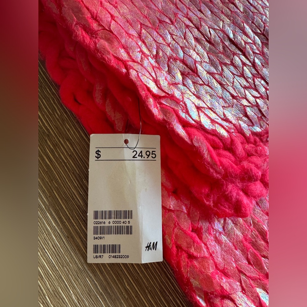 NWT - H&M Neon Pink Funky Warm Woolen Scarf, Oversized